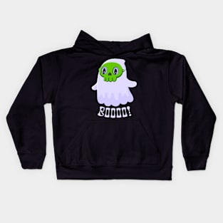 Boooo! - Playful Ghost Wearing A Green Skull Kids Hoodie